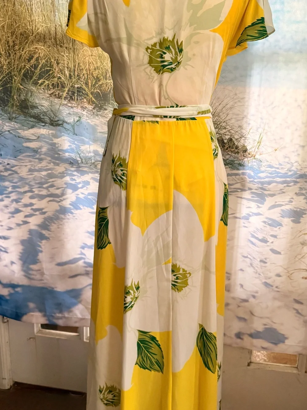 New York & Company Yellow & White Floral Wrap-Style Maxi Skirt